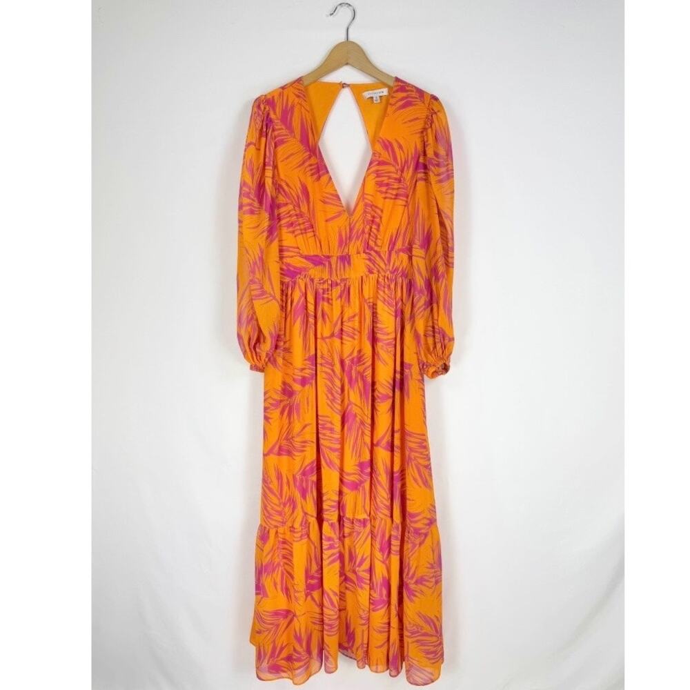 Toccin x RTR Palm Print Open Back Maxi Dress Women's 12 Orange Tropical